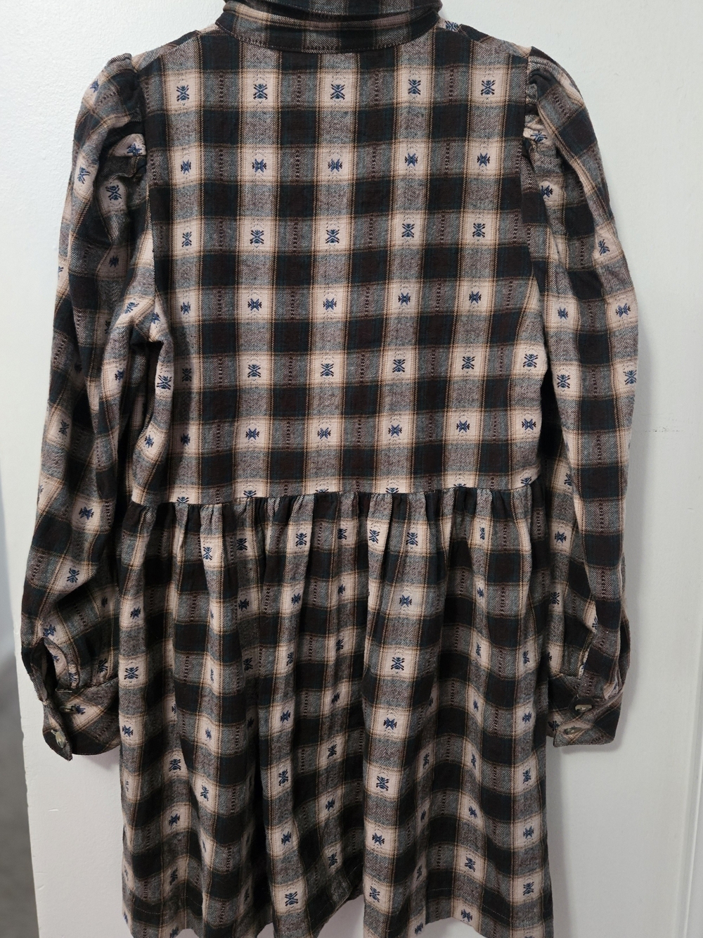 Disturbia Plaid Button-Up Long Sleeve Dress in Beige, Black and Blue - Picture 3 of 7